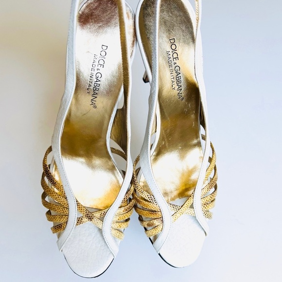 Dolce and Gabbana Leather & Exotic Summer Peep-toe Slingback Sandal Heels 38 - Picture 9 of 14